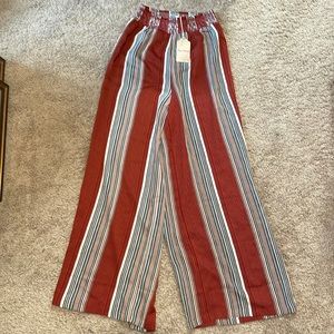 Red/Orange and White/Black Stripped Hem&Thread wide leg pants wi